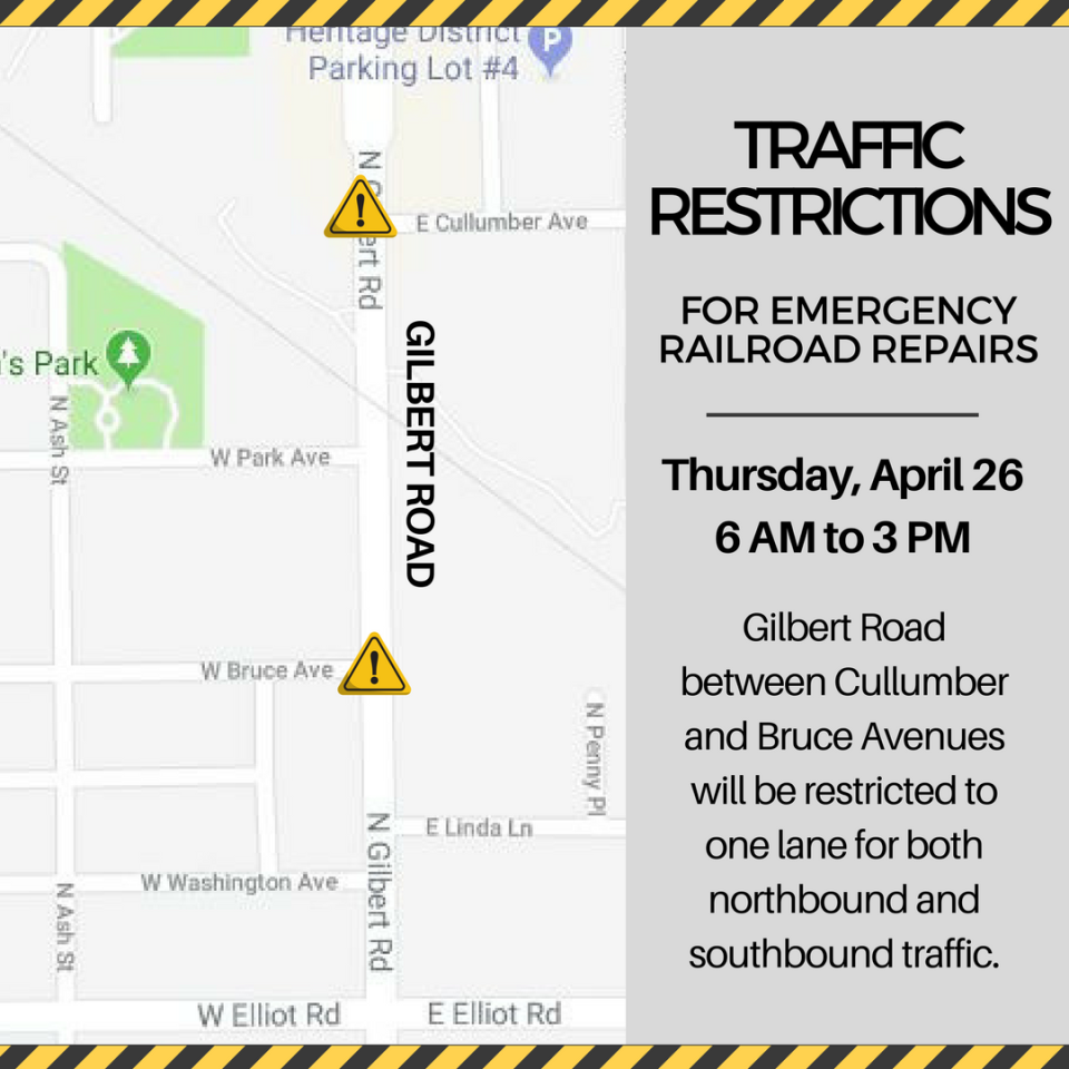 Gilbert Road Restriction For Railroad Repairs