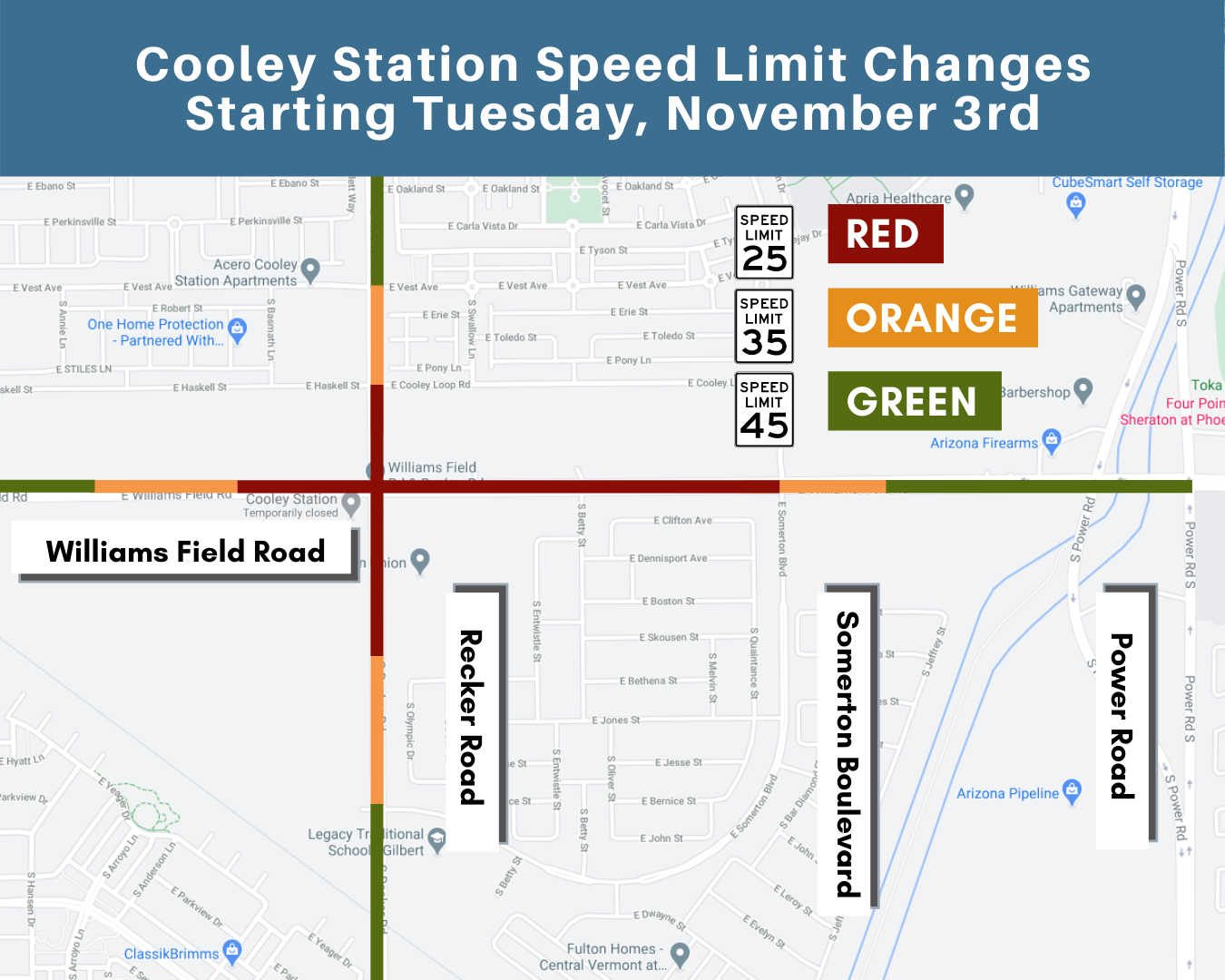 Graphic of speed limit changes