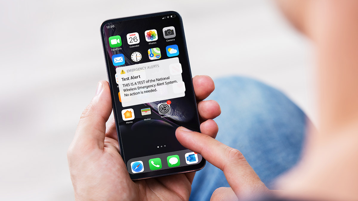 Photo of a phone with emergency alert test