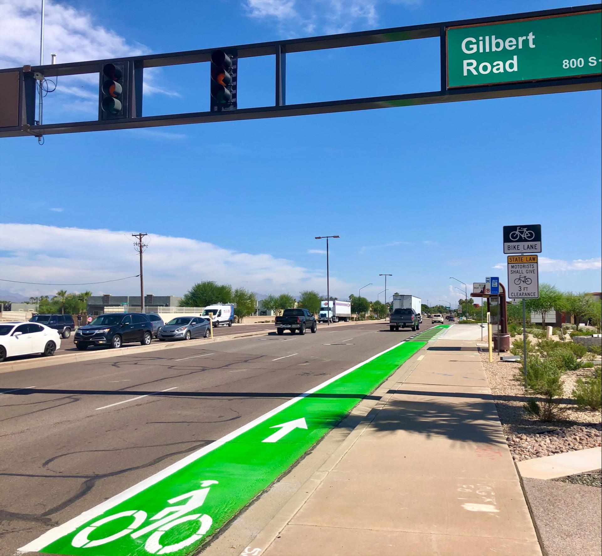 Street with bike lane colored green