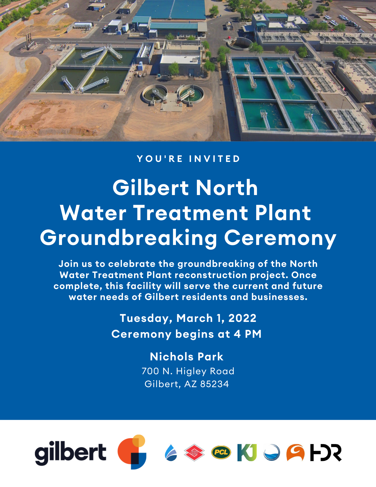 Invitation to attend the North Water Treatment Plan Groundbreaking