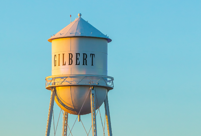 A photo of the Gilbert Water Tower.