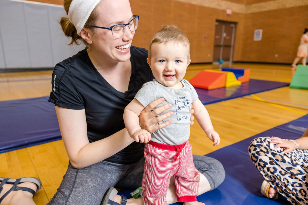 A mother and daughter playing