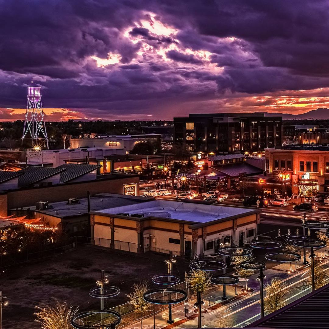 Downtown Gilbert during a storm.