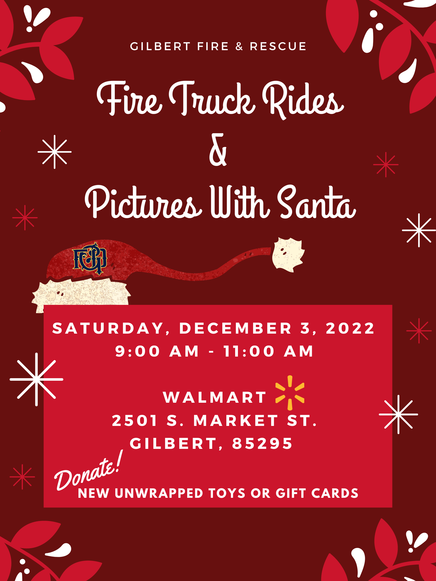 Flier with the details of the 2022 Fire Truck Rides with Santa Event