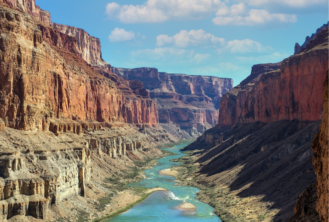 A photo of the Colorado River as it weaves through the Grand Canyon.