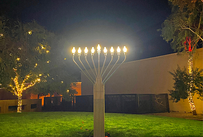 A large menorah will be lit at Gilbert's Water Tower Plaza for Hanukkah.