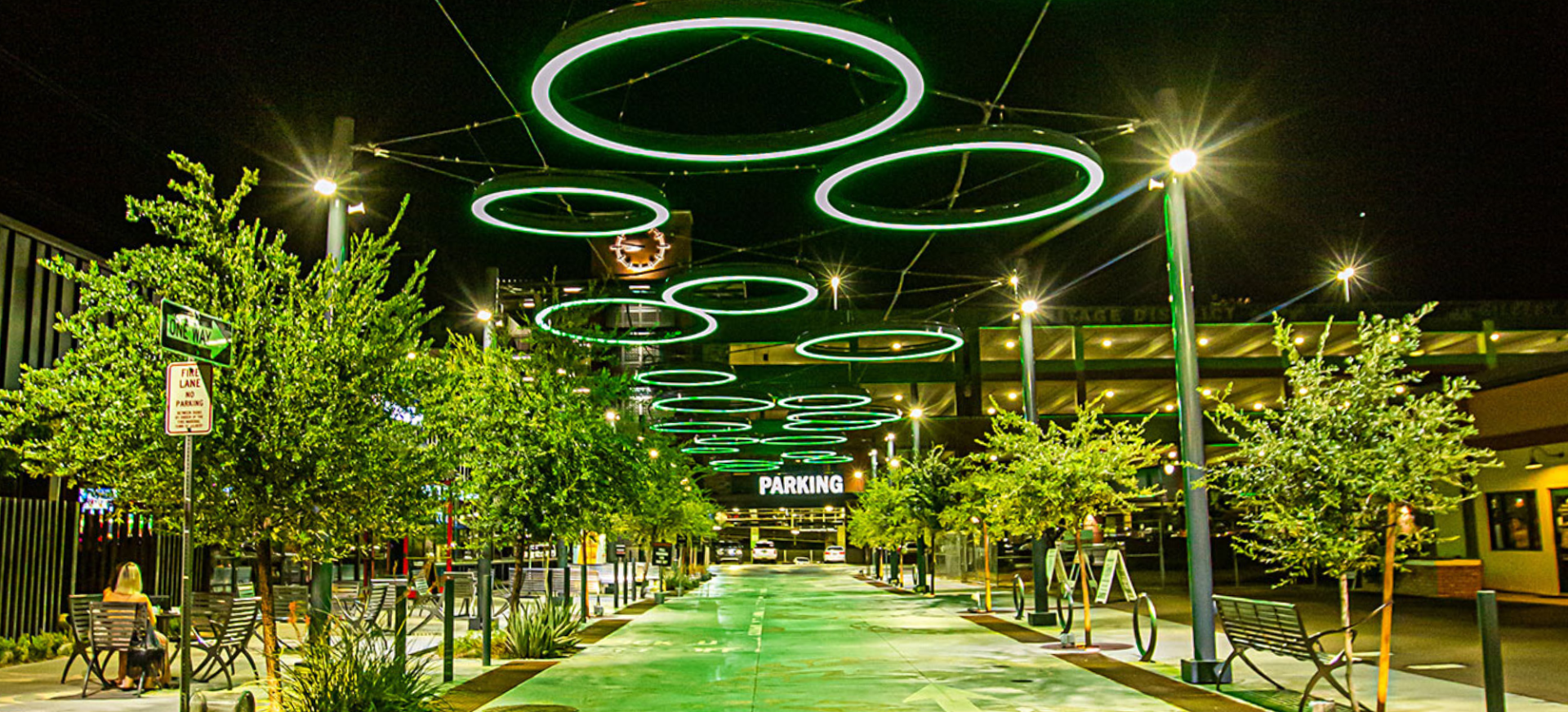 A circular light display in downtown Gilbert. 