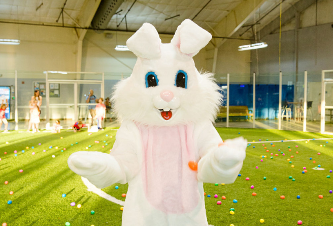 A photo of The Bunny juggling eggs at last year's Bunny's Night Out at Cactus Yards.