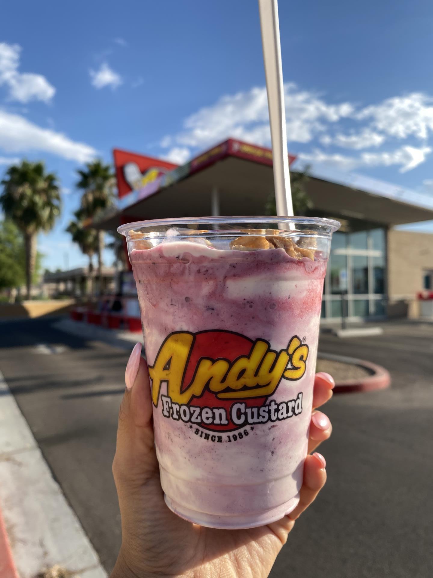 An ice cream treat outside of Andy's Frozen Custard