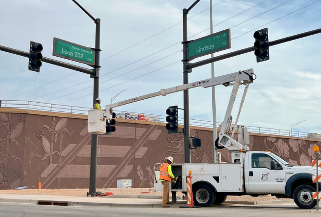 A photo of the new traffic interchange that opened in 2022 at Lindsay Road and the 202.