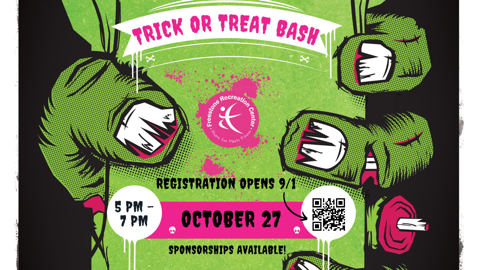 Registration opens on September 1st for the Trick or Treat Bash! The event takes place from 5-7 PM on October 27th