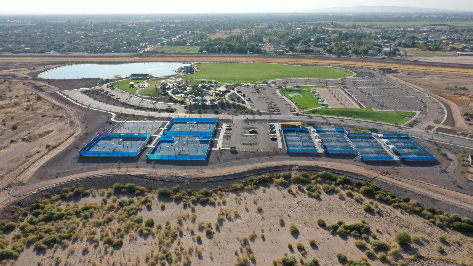 A drone picture of Gilbert Regional Park