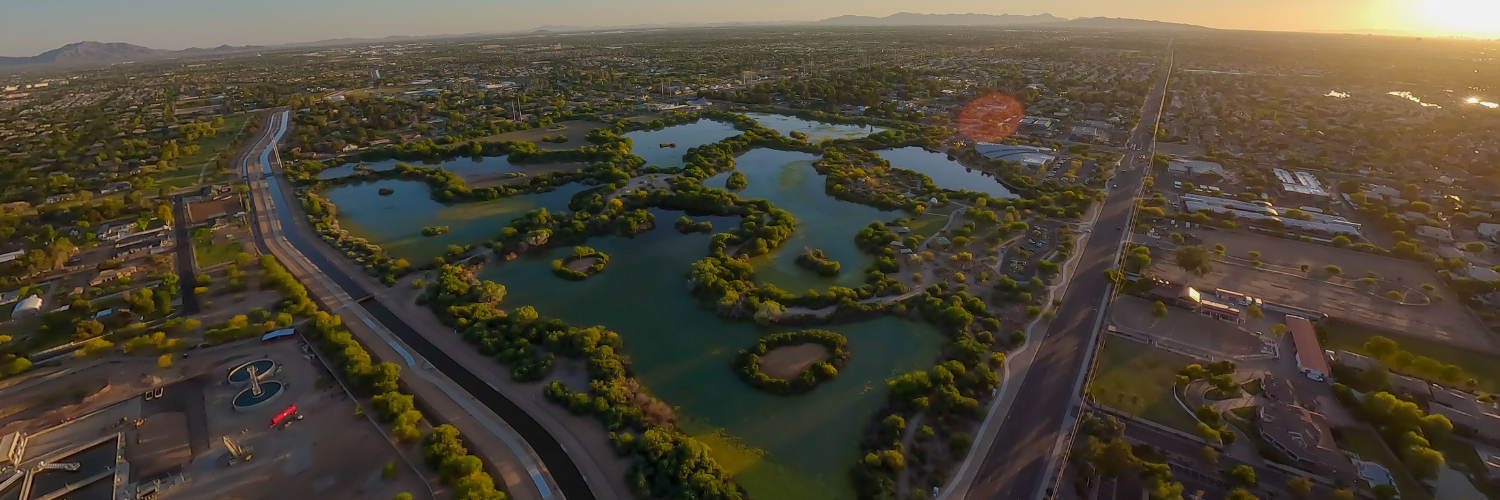 A drone photo of the entire Riparian Preserve