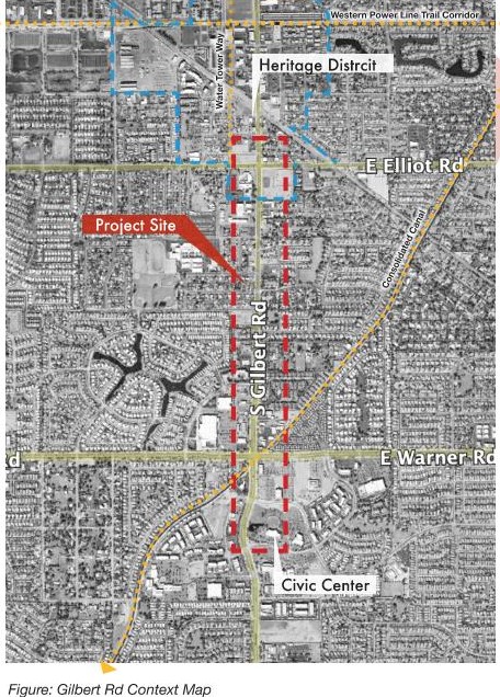 A map of Gilbert where where a multi use path study will take place