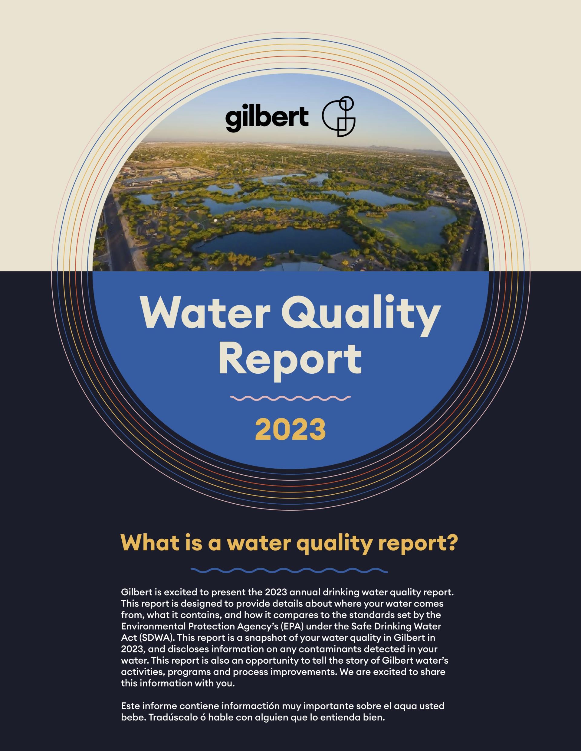 A cover image of the 2023 Water Quality Report from Gilbert.