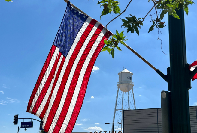 Gilbert Water Tower and American Flag