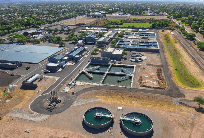 A wide aerial shot of the North Water Treatment Plant in Gilbert.