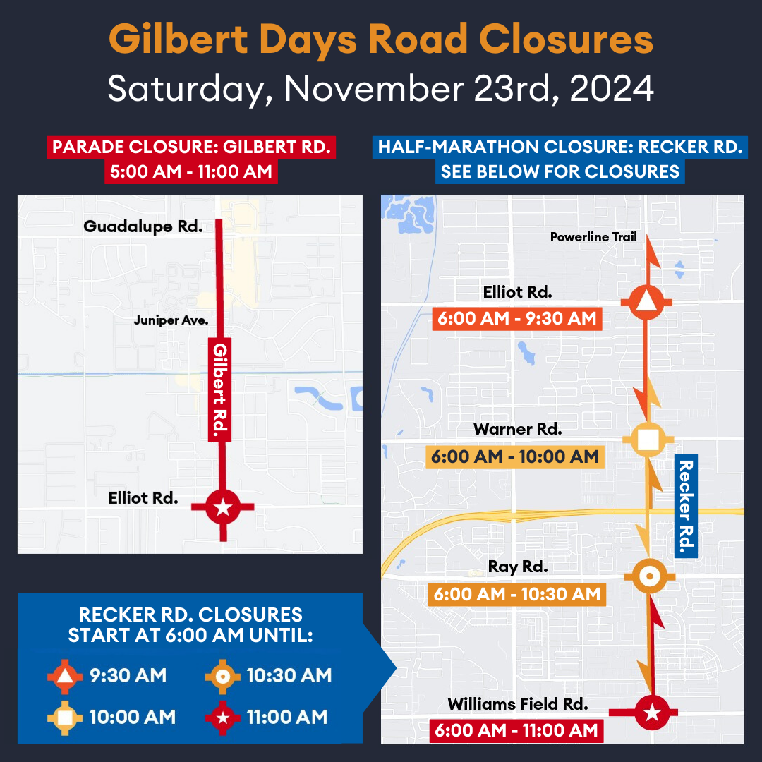 Road closure information for Gilbert days 2024