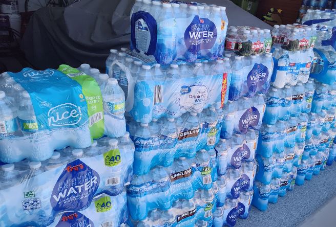 Image of several cases of water donated to Gilbert's Heat Relief Network.